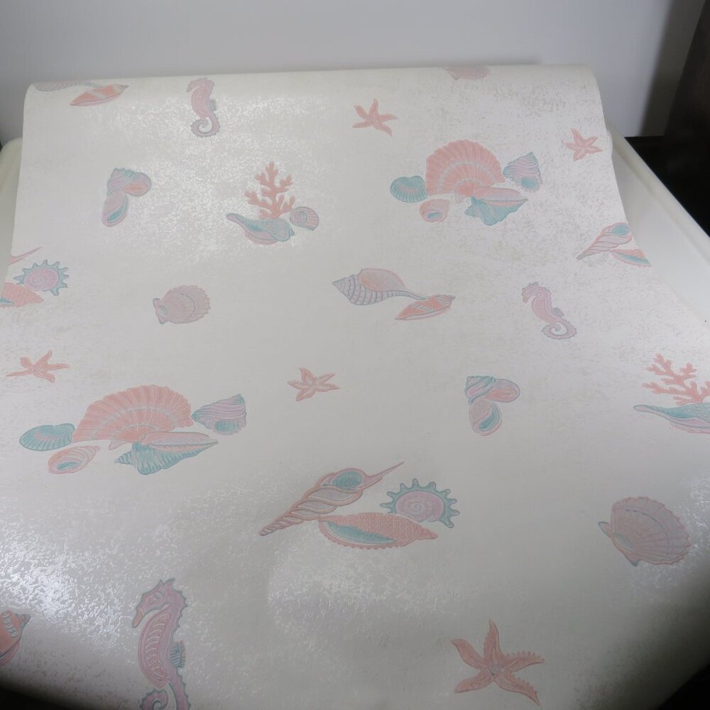 Seashell Wall Paper (2) New Rolls 22yds total Pink, Turquoise
